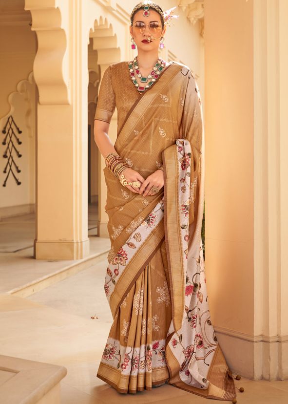 Light Brown Art Silk Printed Saree