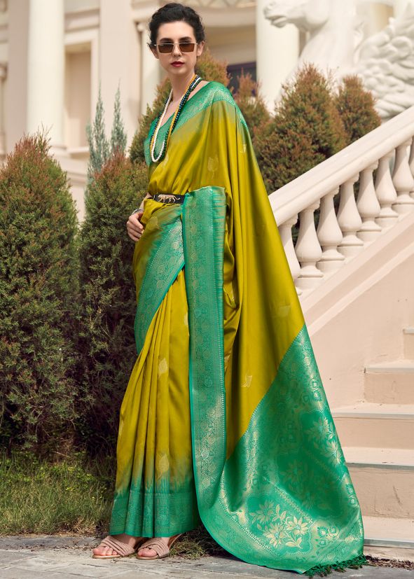 Mehendi Green Woven Silk Saree
