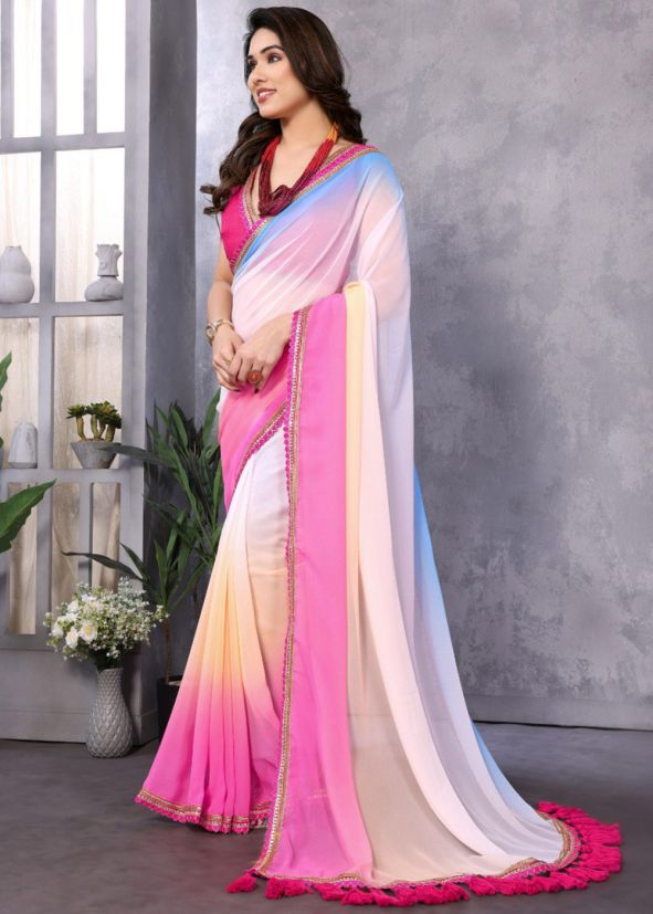Multicolor Tie-Dye Georgette Saree