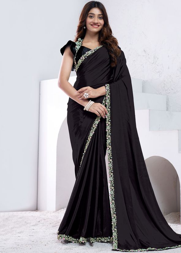 Black Stone Embellished Border Saree