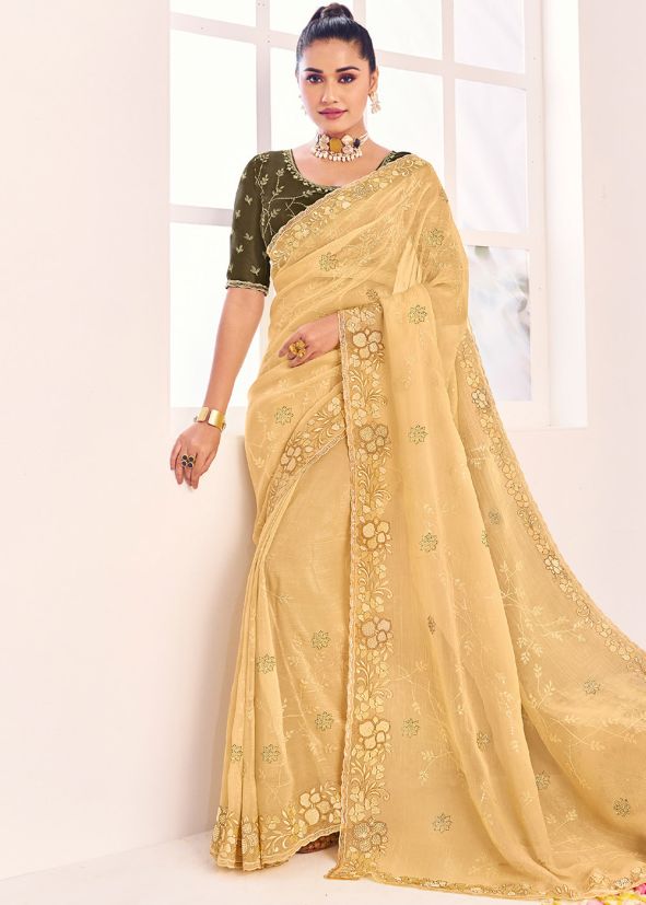 Yellow Embroidered Saree With Blouse