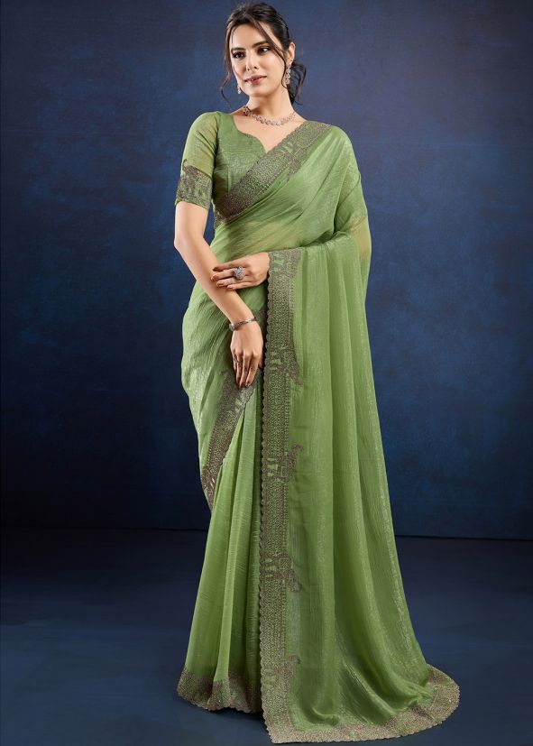 Green Embroidered Silk Saree