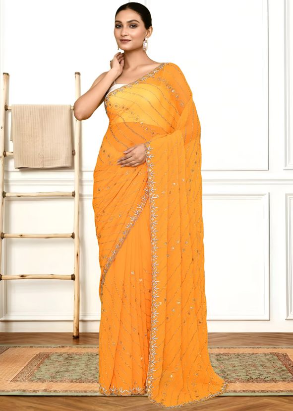 Yellow Embroidered Georgette Saree
