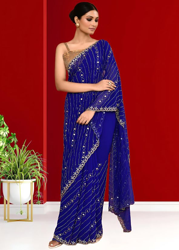 Blue Embroidered Georgette Saree