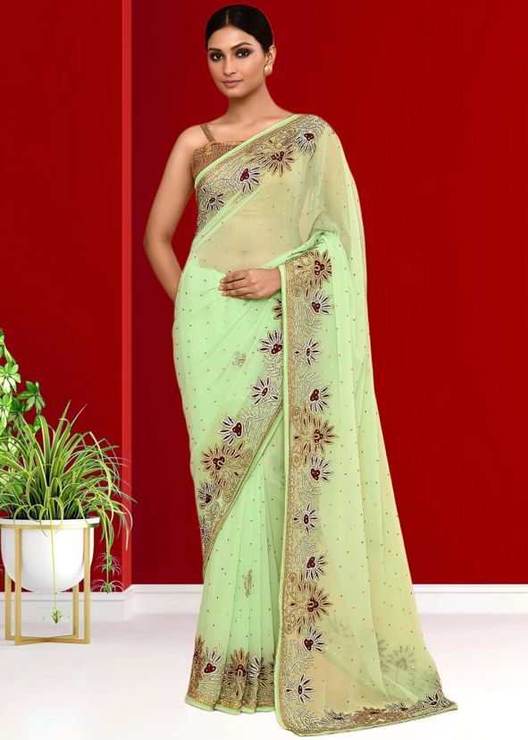 Green Handwork Georgette Saree