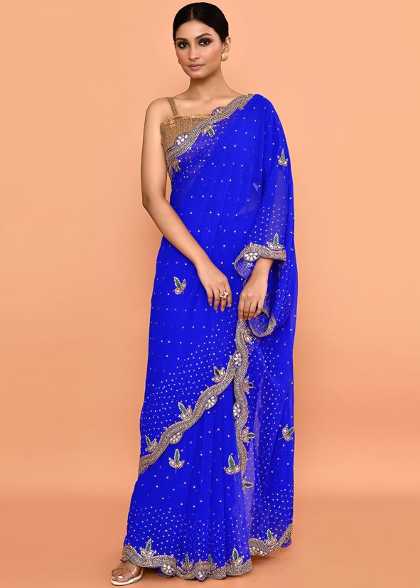 Blue Handwork Saree In Georgette