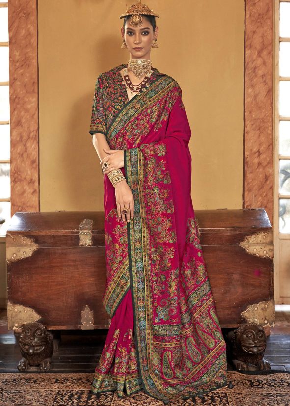 Maroon Printed Border Art Silk Saree