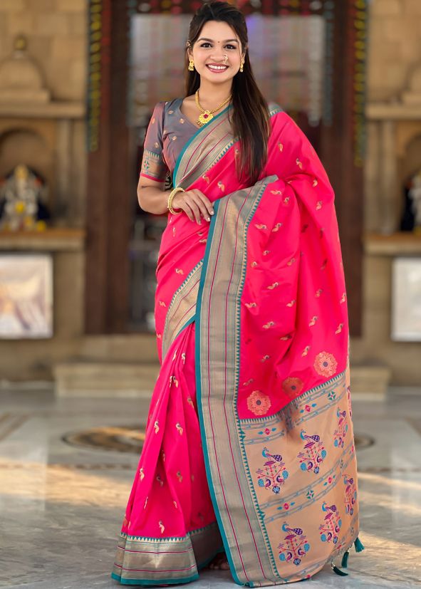 Red Paithani Silk Woven Saree