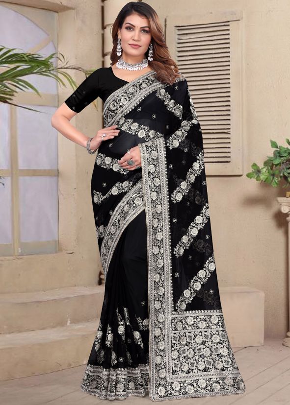 Black Embroidered Georgette Saree