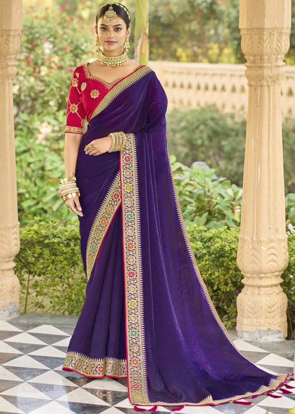 Purple Embroidered Georgette Saree