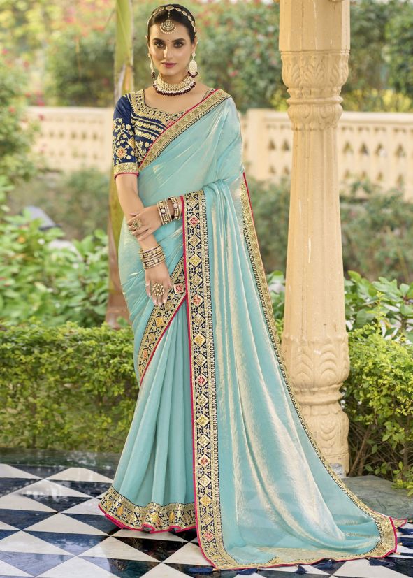Light Blue Embroidered Saree