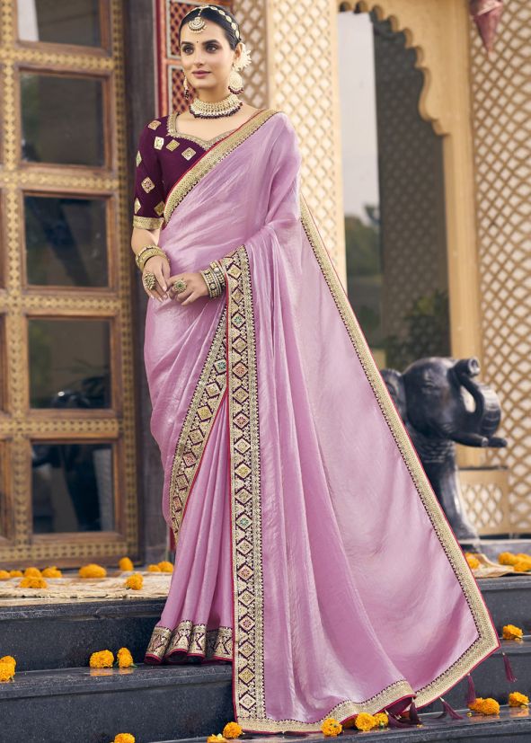 Lavender Embroidered Border Saree
