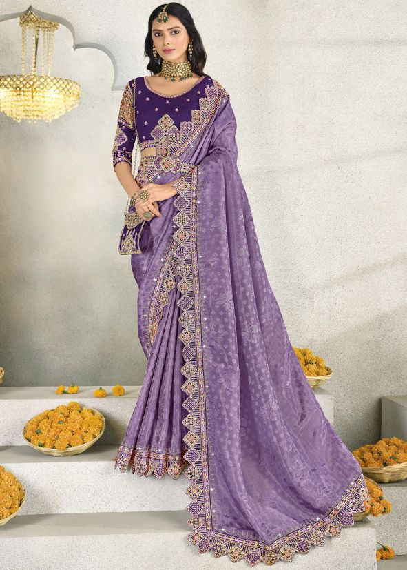Purple Woven Silk Saree & Blouse
