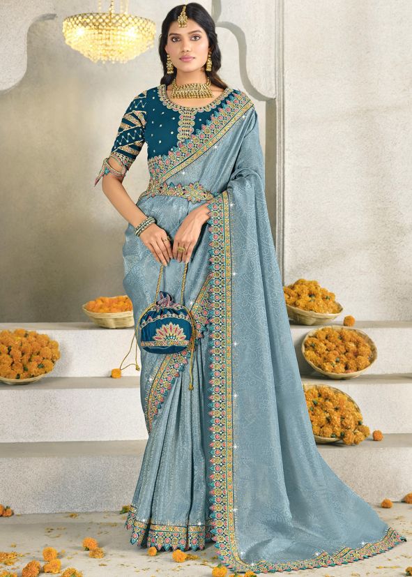 Blue Woven Saree In Silk