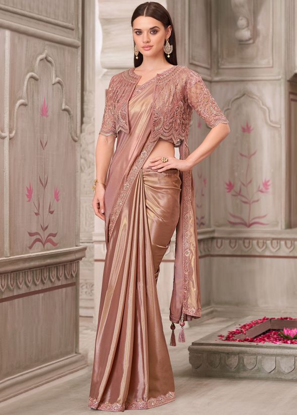 Brown Embroidered Saree With Jacket