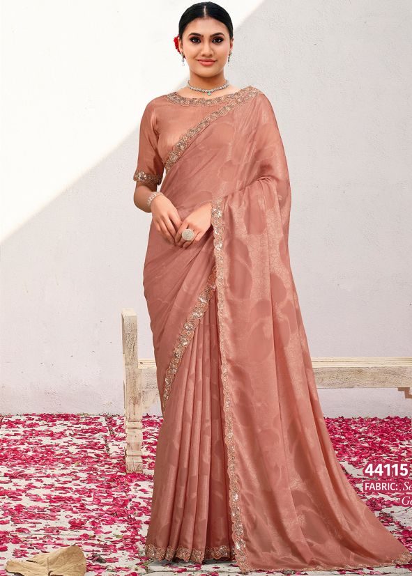 Peach Woven Georgette Saree
