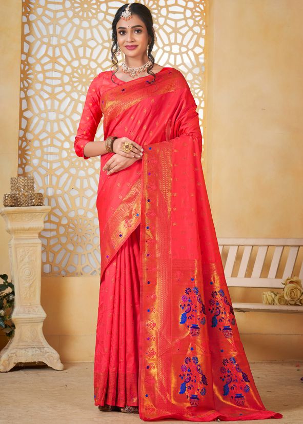 Maroon Woven Paithani Silk Saree