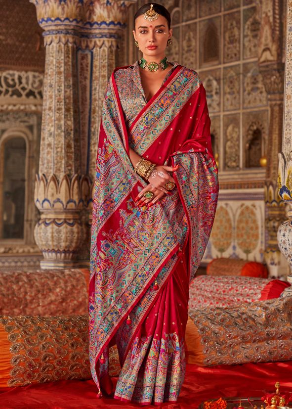 Red Woven Work Art Silk Saree