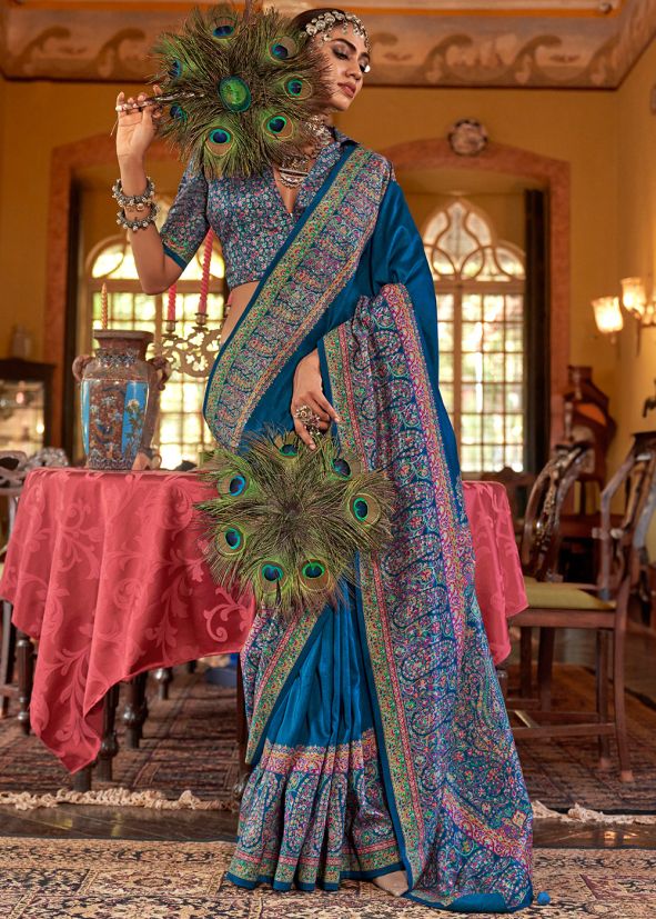 Blue Printed Saree & Blouse