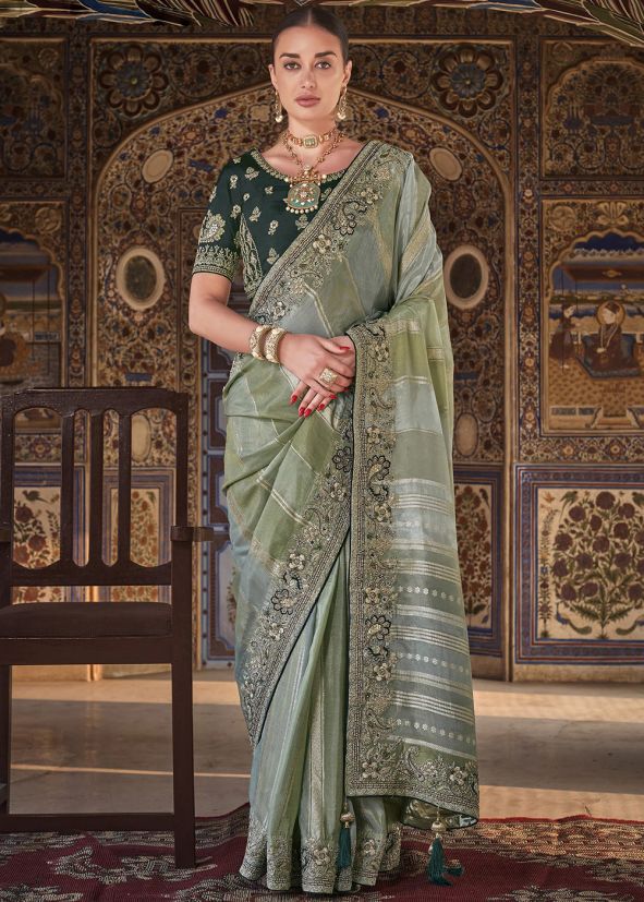Green Embroidered Silk Saree