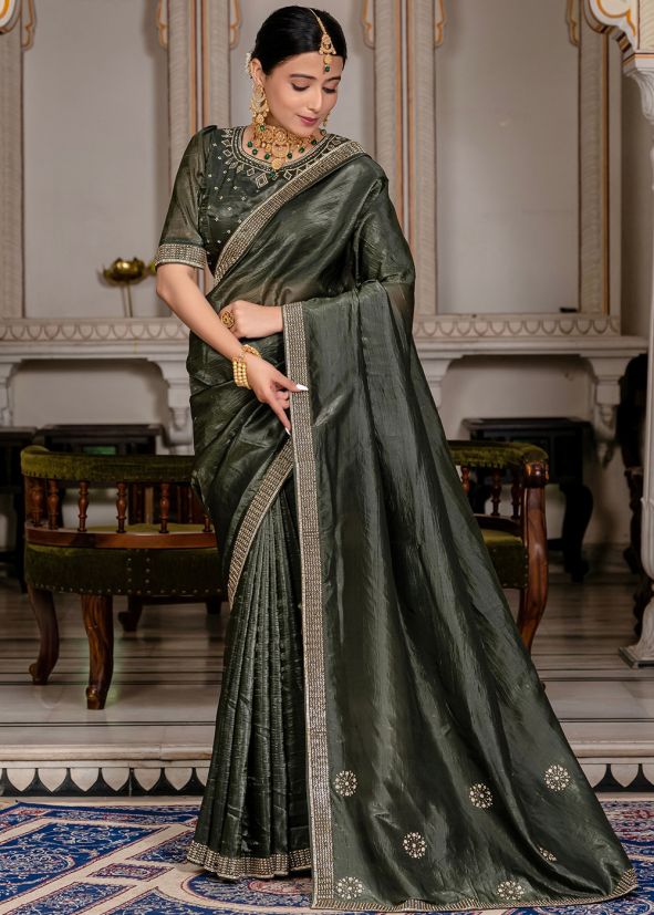 Green Stone Embellished Saree