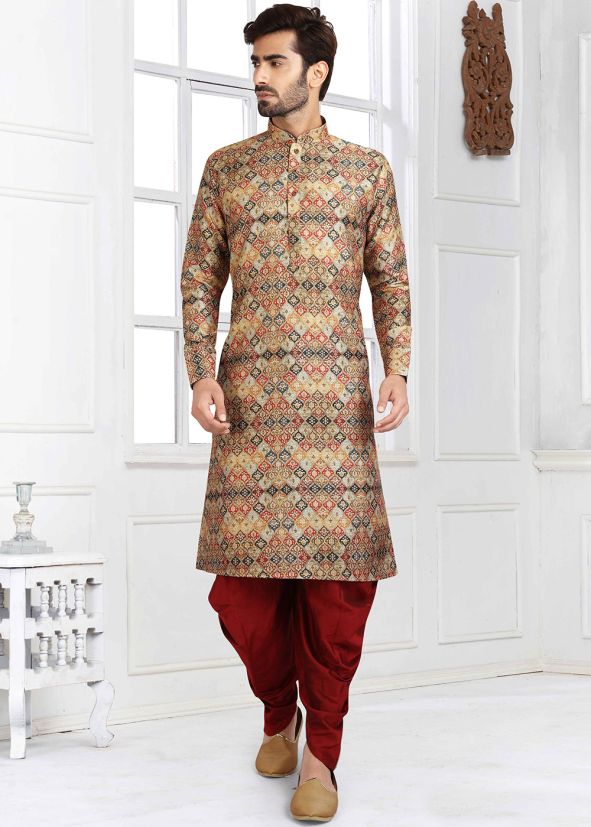 Multicolor Printed Readymade Dhoti Kurta Set