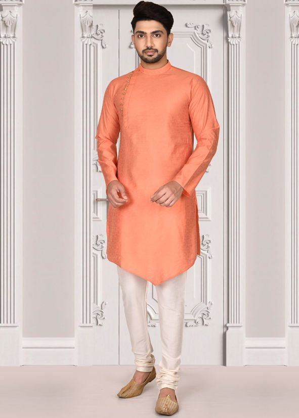 Orange Readymade Woven Kurta Pajama