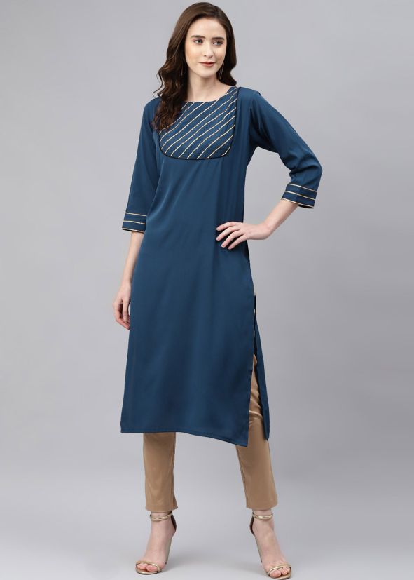 Blue Laced Kurta In Rayon