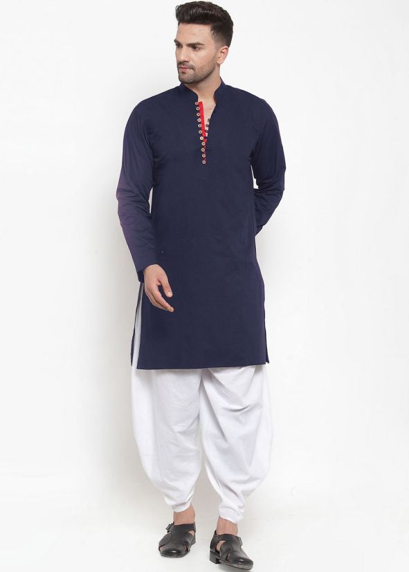 Blue Readymade Cotton Kurta Dhoti Set