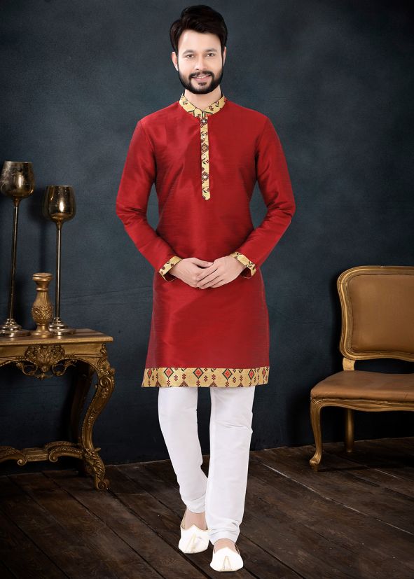 Red Thread Embroidered Kurta Pajama