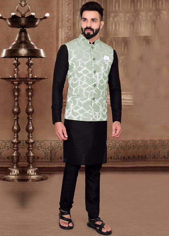 Black Readymade Kurta & Nehru Jacket