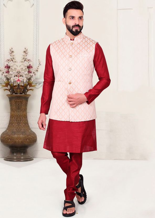 Maroon Festive Kurta & Jacquard Jacket