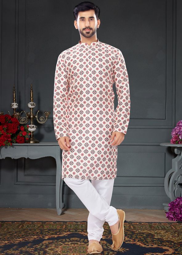 Off-White Printed Mends Kurta Pajama