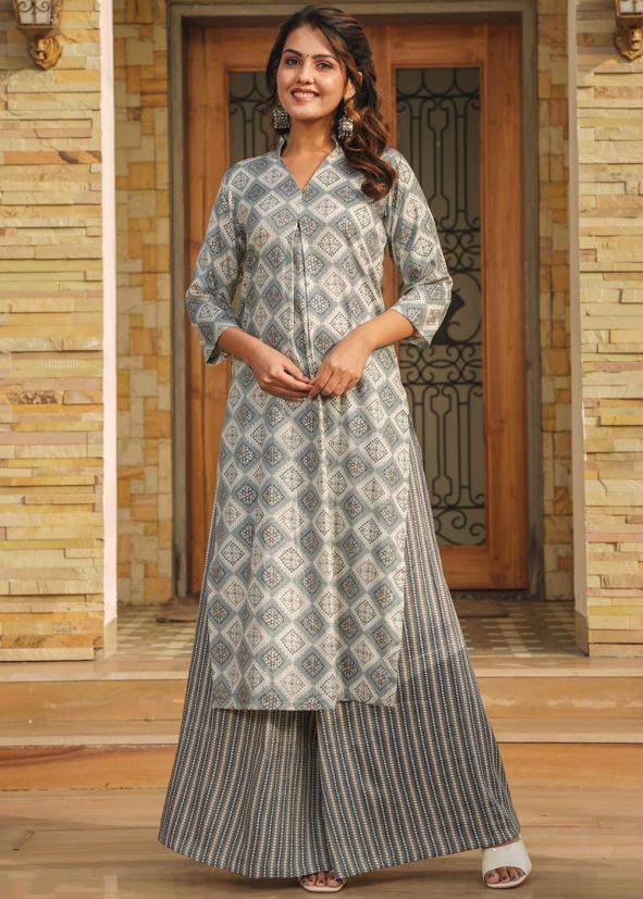 Grey Digital Printed Kurta Set