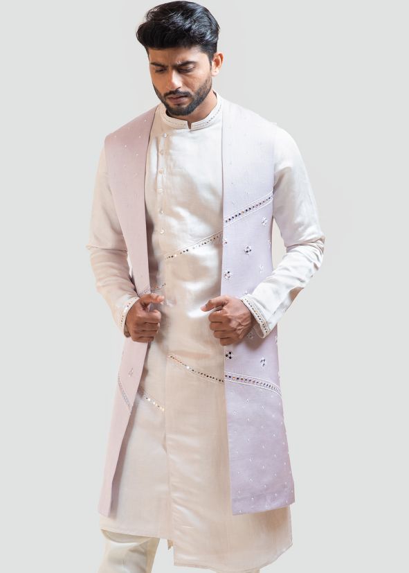 Purple Embroidered Readymade Jacket