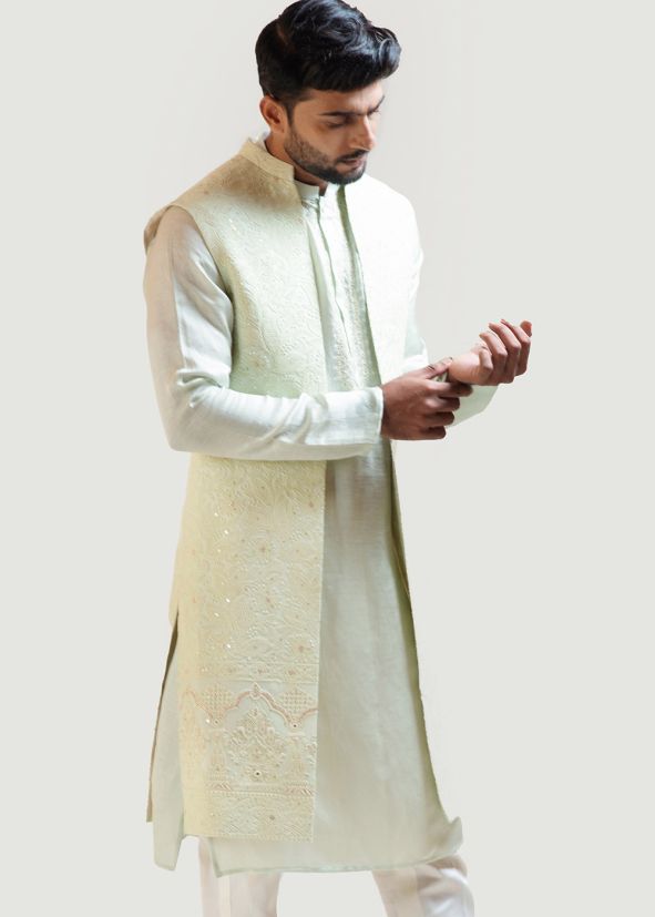 Green Chikankari Embroidered Georgette Long Jacket