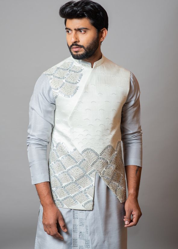 Off-White Embroidered Nehru Jacket