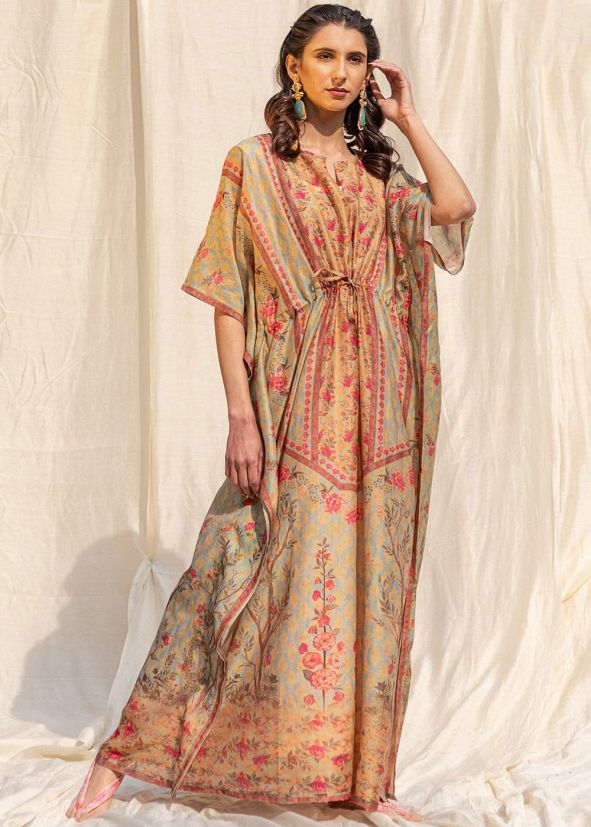 Readymade Grey Floral Printed Kaftan