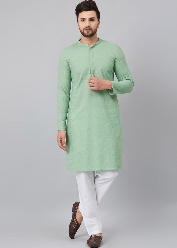 Green Chikankari Work Kurta Pajama
