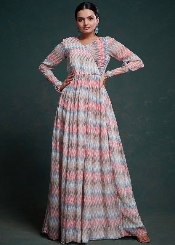 Multicolor Readymade Georgette Gown In Print