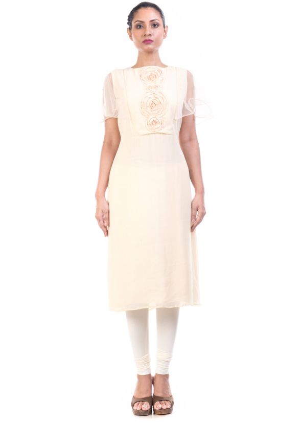 Cream Georgette Cape Sleeves With Indian Tunic Dresses Online