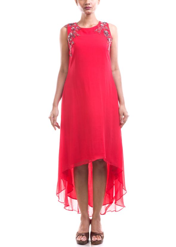 Buy Classic Red Georgette High Low Designer Indian Tunics USA