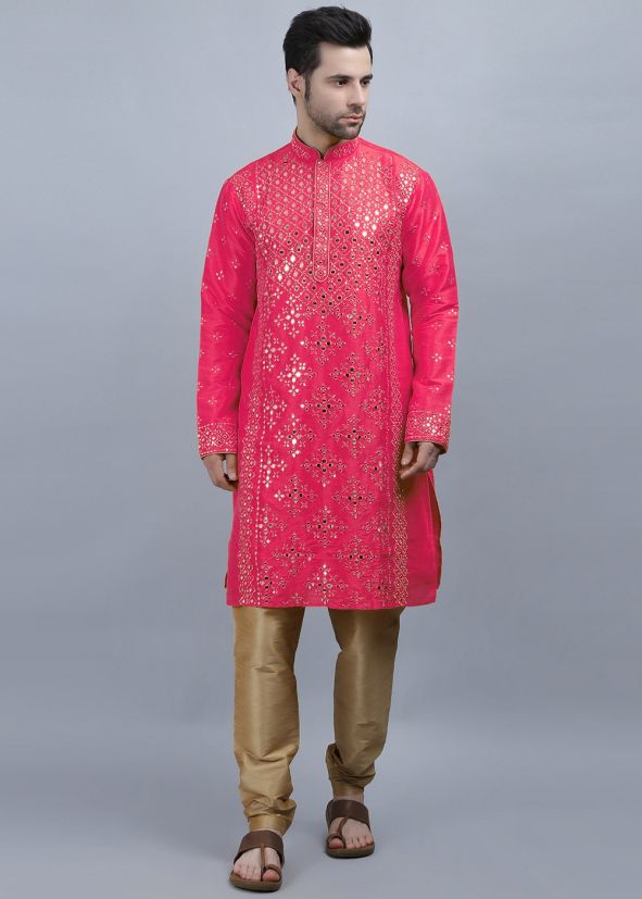 Pink Embroidered Kurta Pajama