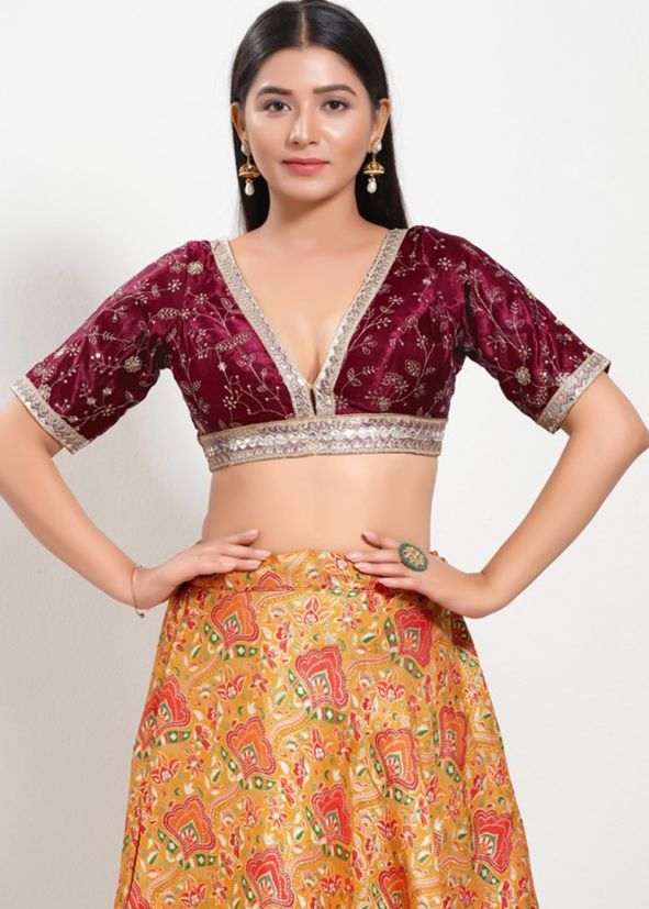 Maroon Color Silk Saree Blouse 