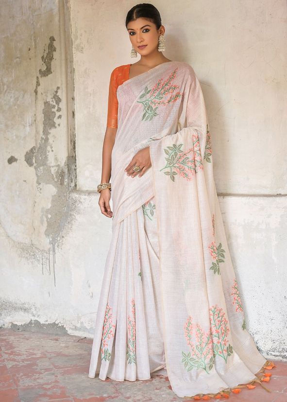 White Woven Cotton Saree