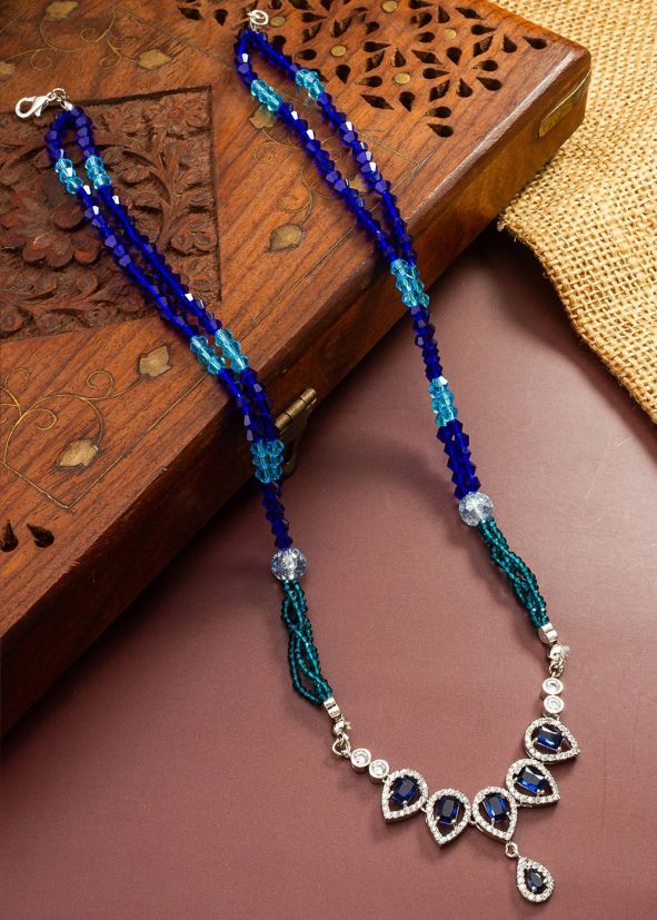 Blue Alloy Based Beaded Necklace