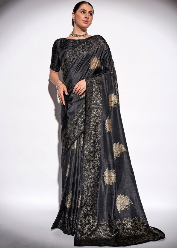 Black Foil Print Georgette Saree