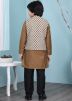 Readymade Brown Pleated Kurta Pyjama With Jacket