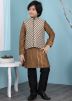 Readymade Brown Pleated Kurta Pyjama With Jacket