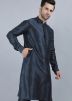 Teal Blue Readymade Plain Kurta For Men